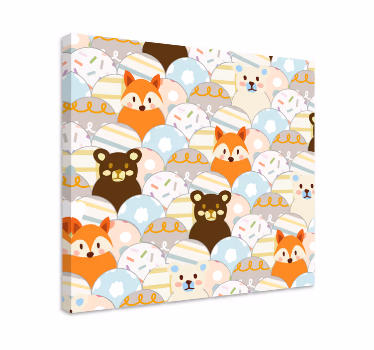Cuadro infantil Diseño patchwork oso y zorro - TenVinilo