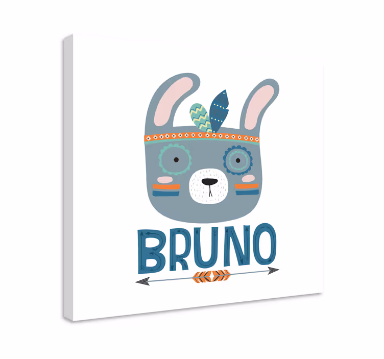 Cuadro personalizable Conejo nórdico azul con nombre - TenVinilo