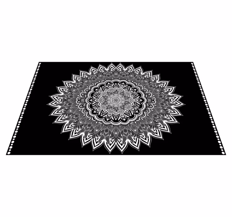 Alfombra vinílica negra diseño de mandala floral - TenVinilo