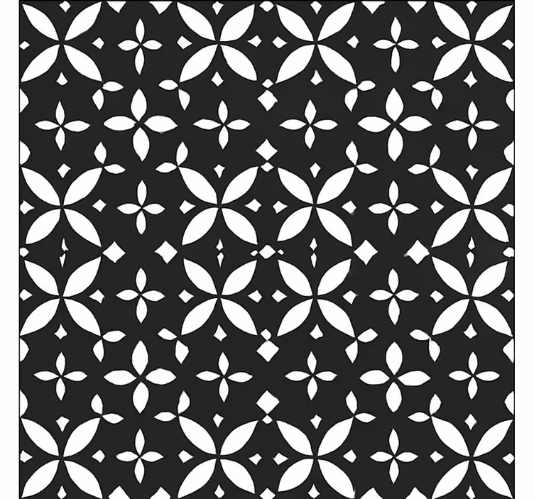 Alfombra vinilo comedor geométrico floral negro - TenVinilo