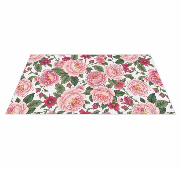 Alfombra vinílica salón flores rosas hermosas - TenVinilo