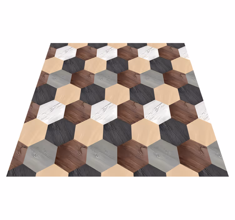 Alfombra vinílica cocina hexágonos de madera mixta - TenVinilo