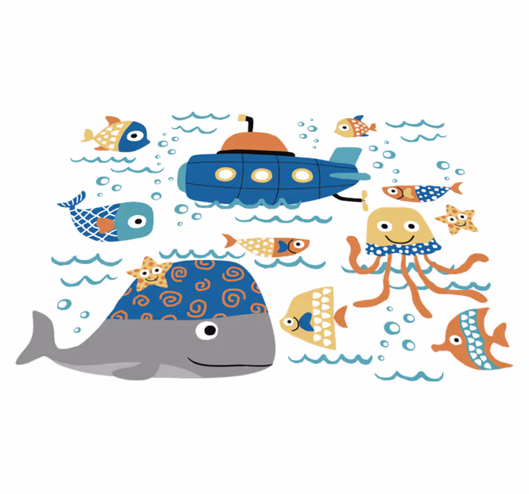 Aflombra vinílica animales motivos marinos azules - TenVinilo