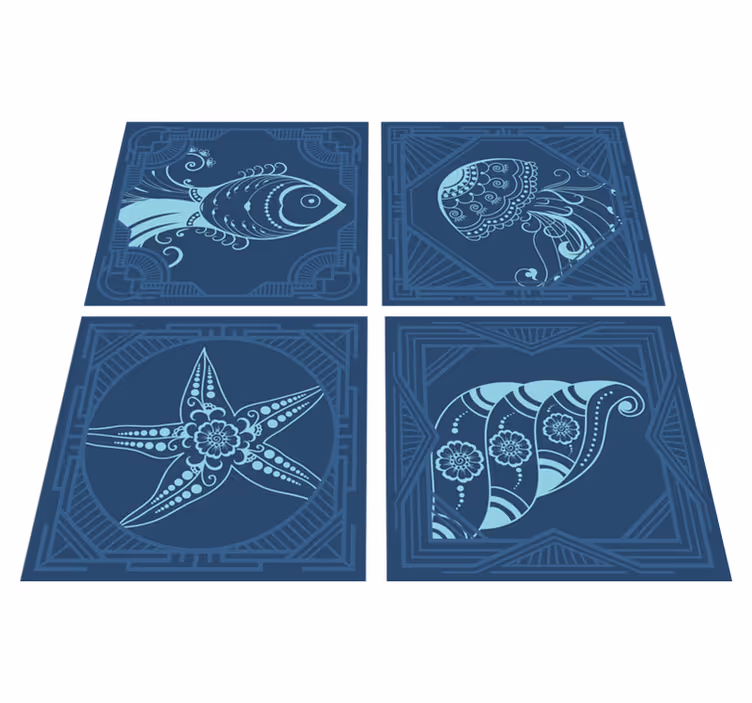 Aflombra vinílica animales azulejos ornamentales azules - TenVinilo