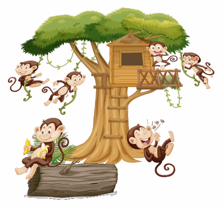 Aflombra vinílica animales monos en casa del árbol - TenVinilo