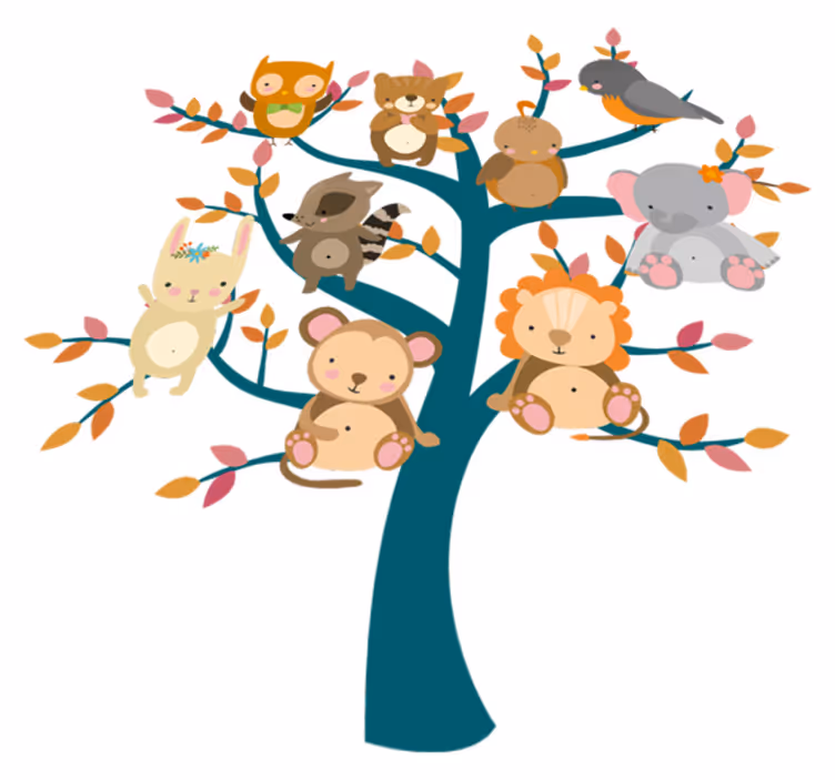 Aflombra vinílica animales árbol con bebés - TenVinilo