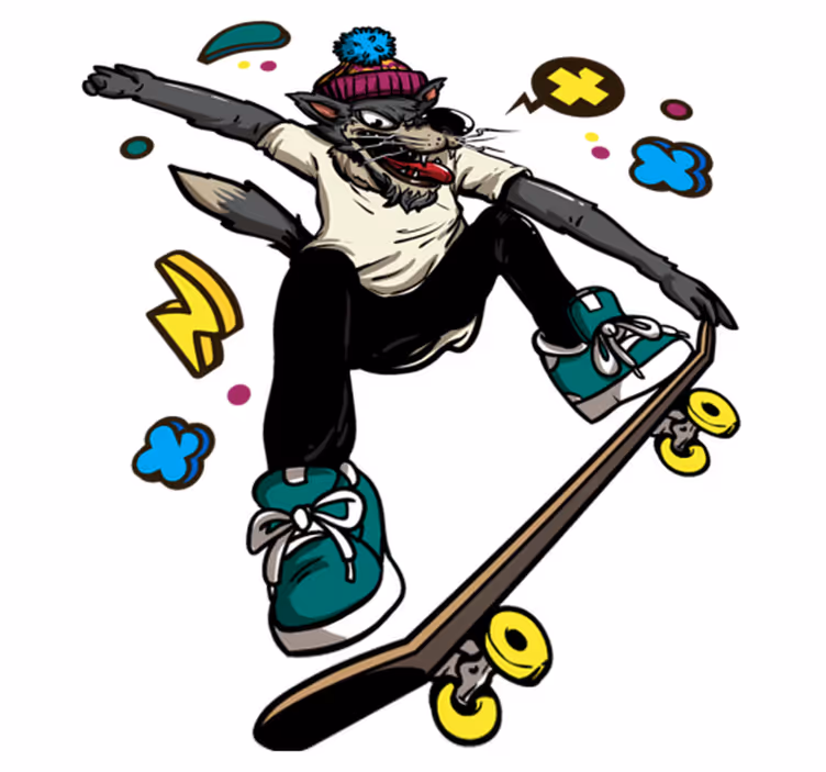 Aflombra vinílica animales lobo sobre patineta - TenVinilo