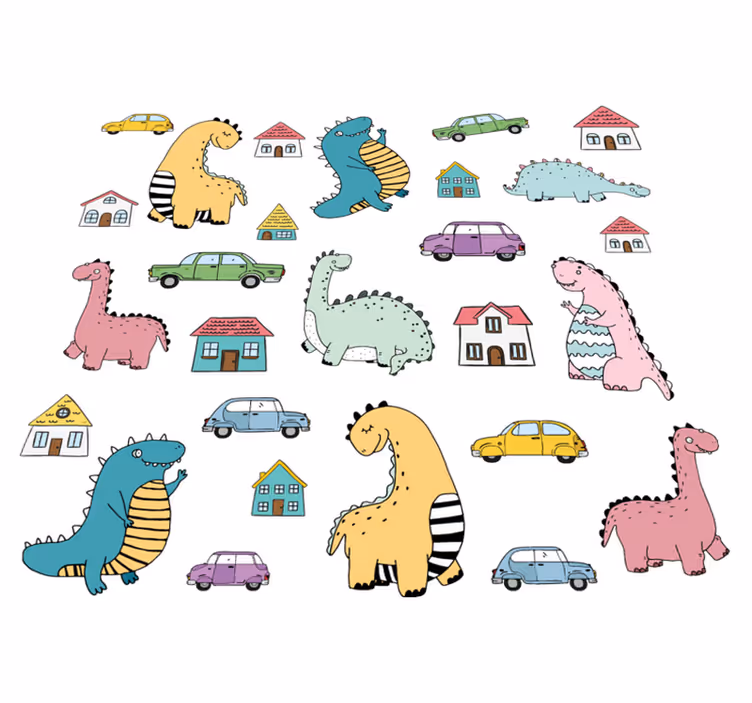 Aflombra vinílica animales dinosaurios nórdicos en ciudad - TenVinilo
