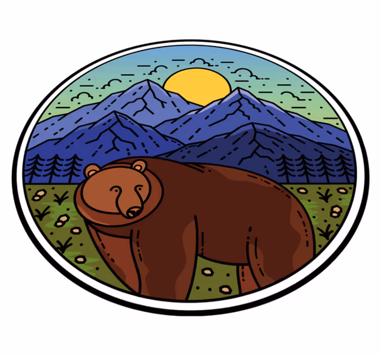 Aflombra vinílica animales montaña con oso redonda - TenVinilo