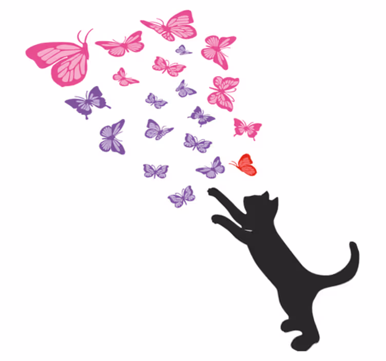 Aflombra vinílica animales gato juguetón y mariposas - TenVinilo