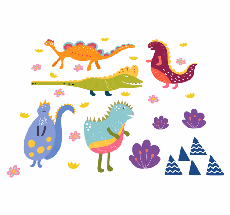Aflombra vinílica animales personajes dinosaurios coloridos - TenVinilo