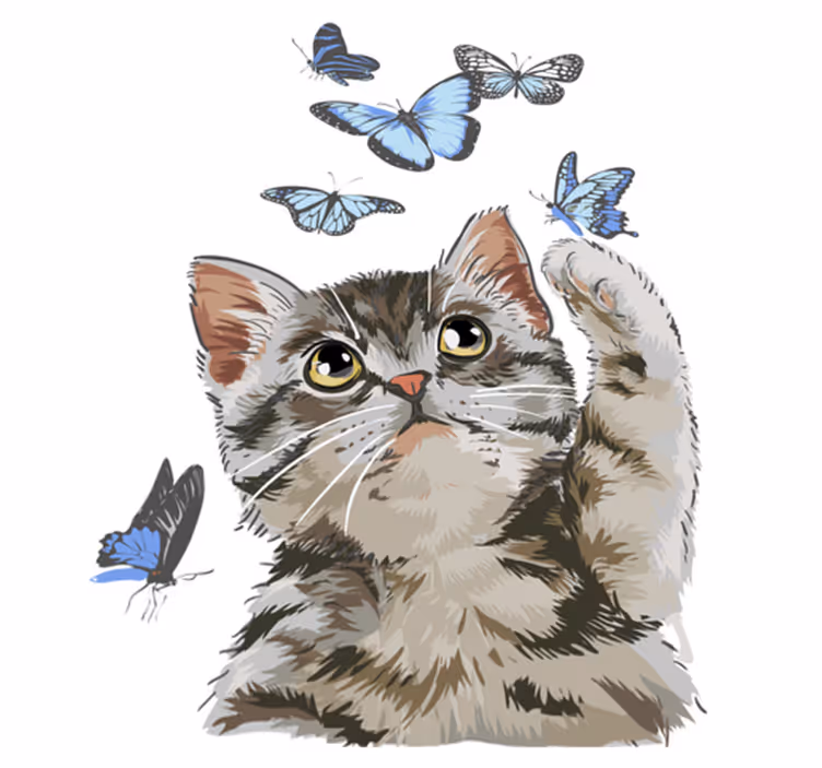 Aflombra vinílica animales gatito con mariposas azules - TenVinilo