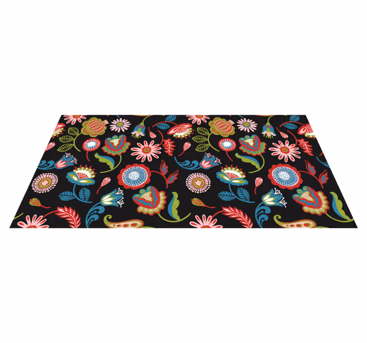 Alfombra vinílica flores patrón folclórico colorido - TenVinilo