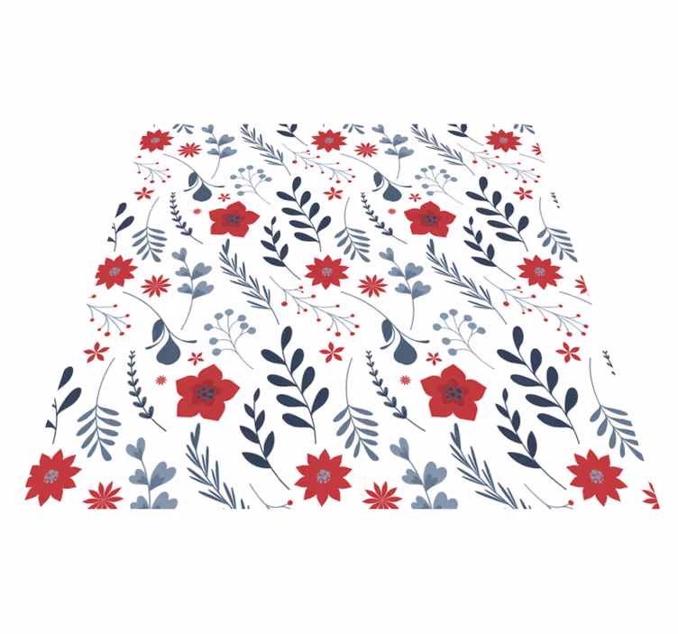 Alfombra vinílica flores patrón floral rojo y blanco - TenVinilo