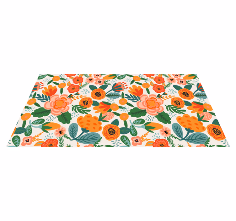 Alfombra vinílica flores estilo folk rojo y naranja - TenVinilo