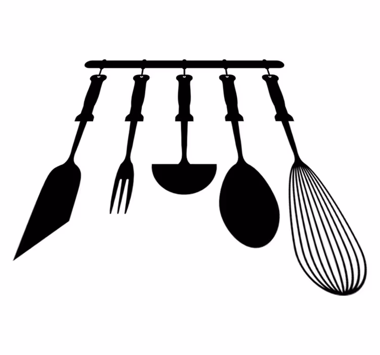 Alfombra vinílica cocina utensilios colgantes - TenVinilo