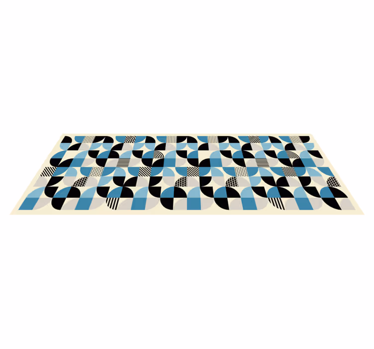 Alfombra vinilo comedor patrón bauhaus azul retro - TenVinilo
