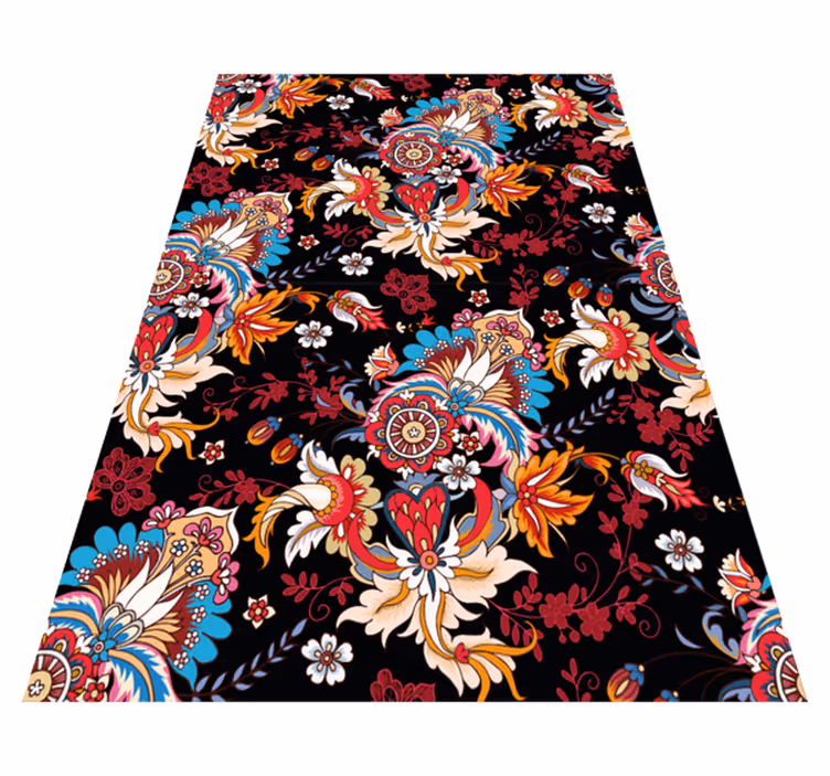 Alfombra vinílica flores arte popular étnico moderno - TenVinilo