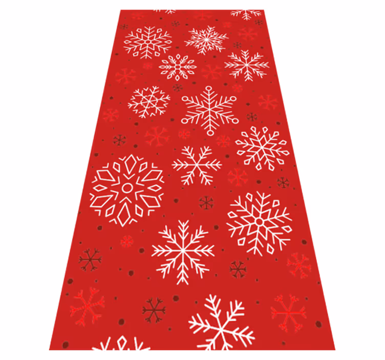 Alfombra vinílica navidad copos de nieve sobre fondo rojo - TenVinilo