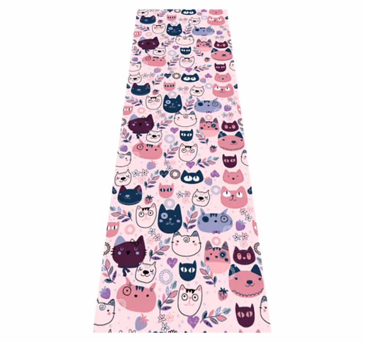 Alfombra vinílica dormitorio patrón de gatos rosas - TenVinilo