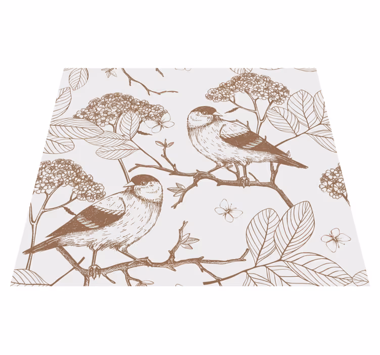 Alfombra vinílica dormitorio pájaros grises y marrones - TenVinilo