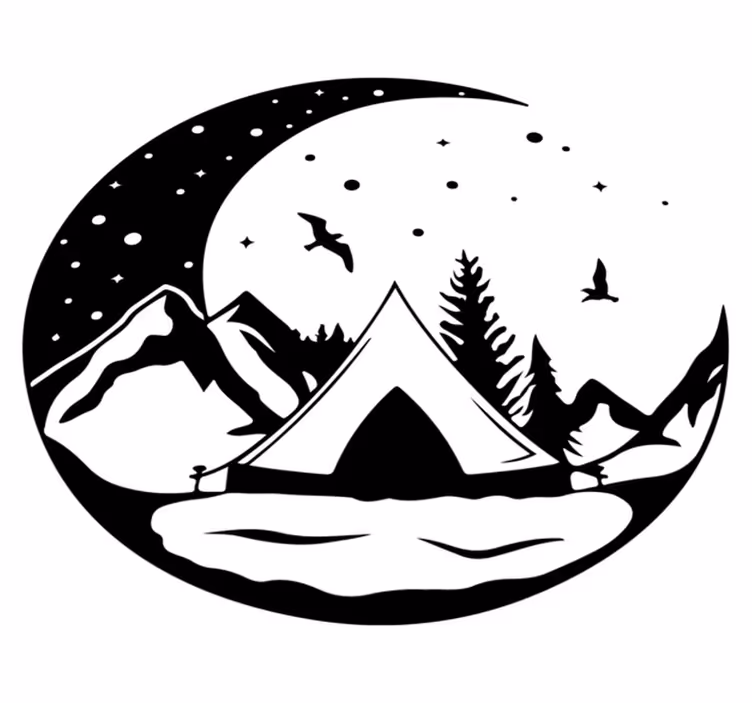 Alfombra vinílica naturaleza montañas y luna noche - TenVinilo