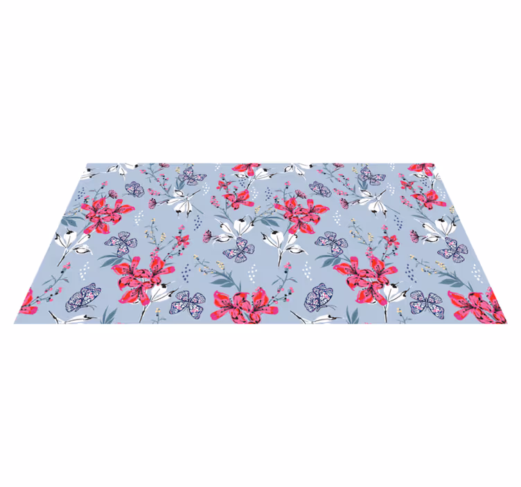 Alfombra vinílica naturaleza patrón de mariposas flores - TenVinilo