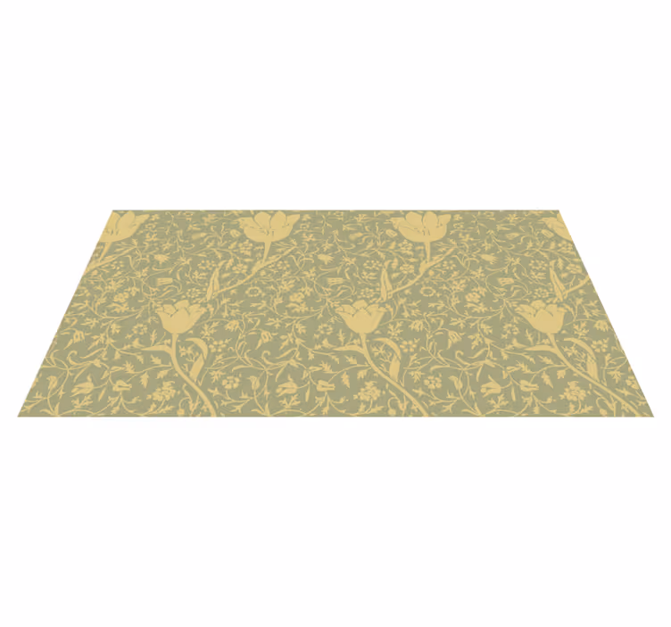 Alfombra vinílica flores patrón floral dorado y verde - TenVinilo
