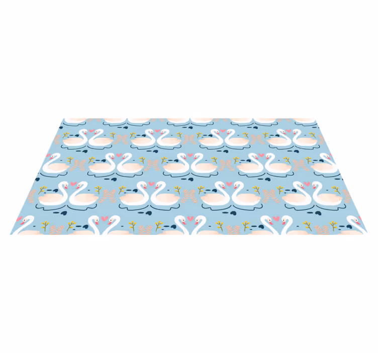 Alfombra vinílica flores cisnes enamorados fondo azul - TenVinilo