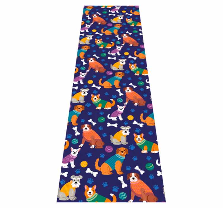 Alfombra vinílica dormitorio patrón de perros colorido - TenVinilo