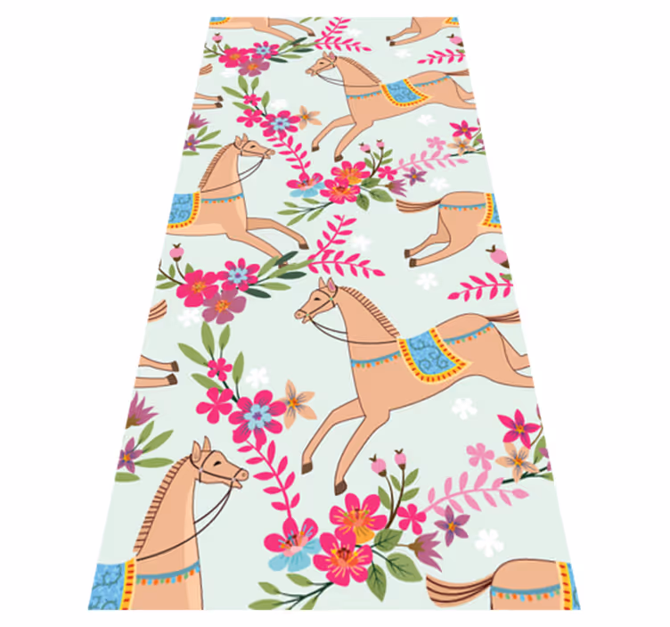 Alfombra vinílica dormitorio patrón de caballos rosas - TenVinilo