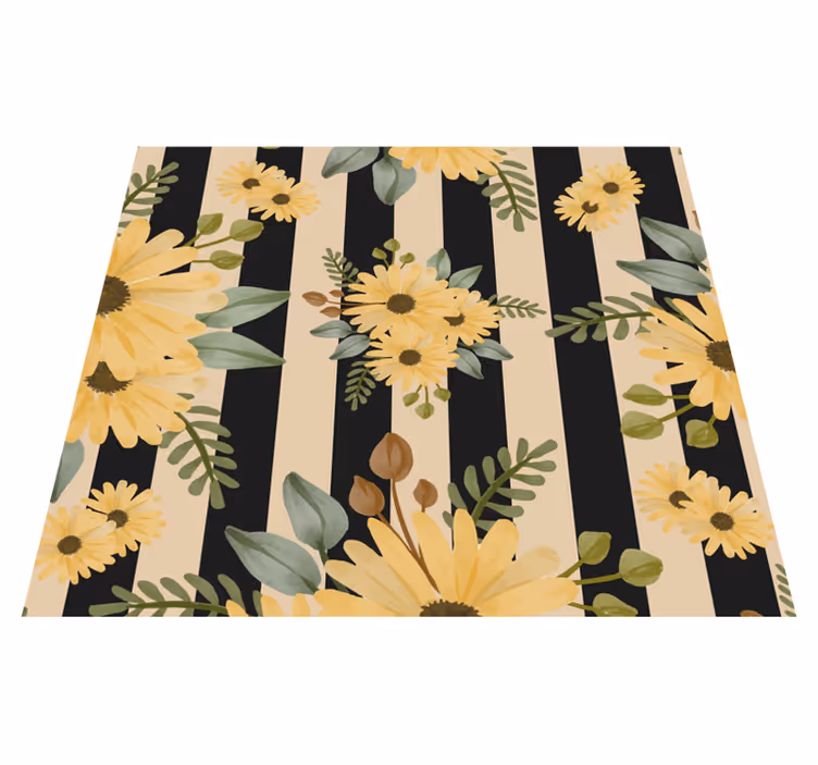 Alfombra vinílica dormitorio girasoles de otoño rayas - TenVinilo