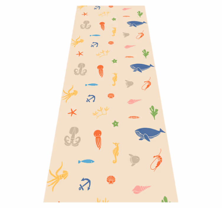 Alfombra vinílica dormitorio animales marinos fondo beige - TenVinilo