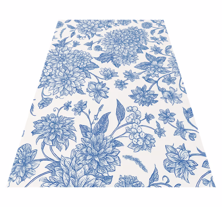 Alfombra vinílica dormitorio dalia azul floral - TenVinilo