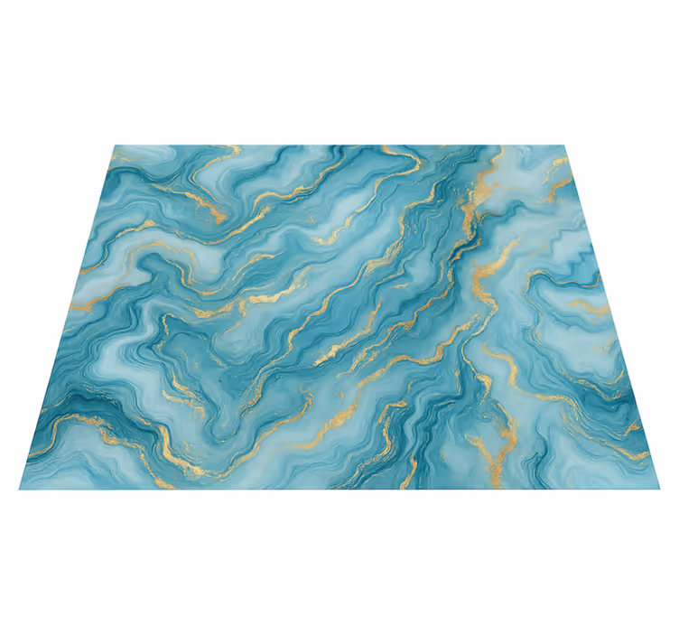 Alfombra vinílica dormitorio estilo mármol azul y dorado - TenVinilo