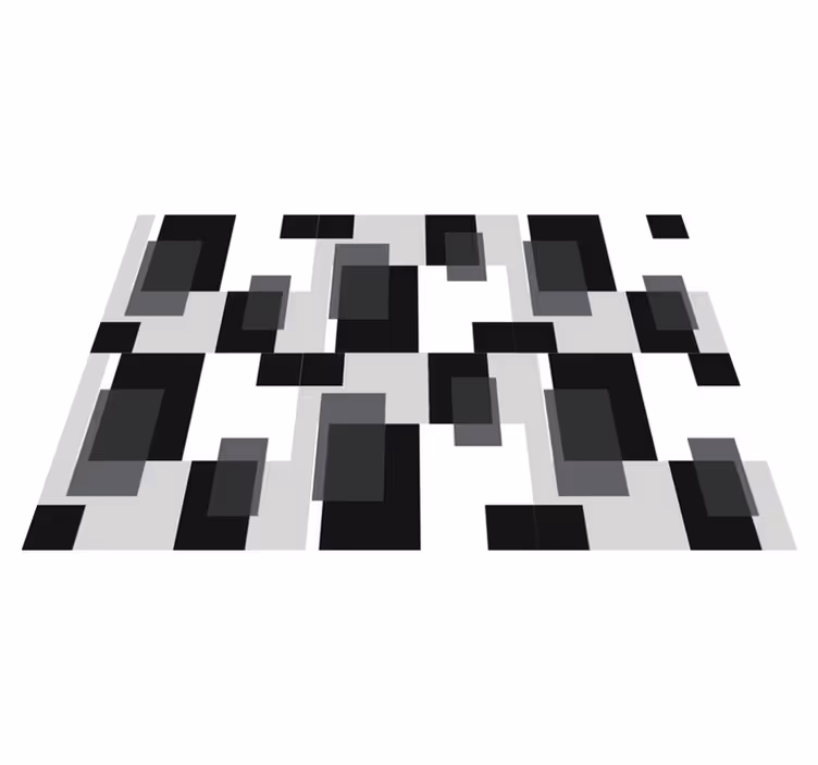 Alfombra vinílica geométrica bloques en blanco y negro - TenVinilo