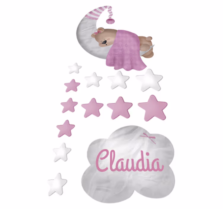 Alfombra vinílica infantil oso durmiendo en nube con nombre - TenVinilo