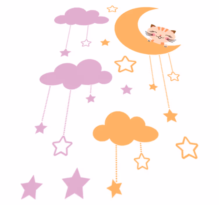 Alfombra vinílica infantil sticker de luna y gato - TenVinilo