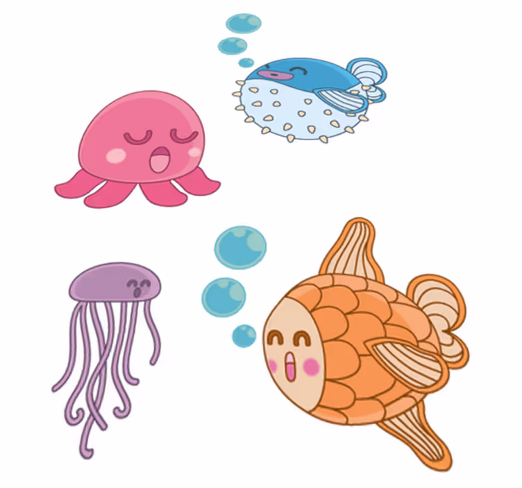 Alfombra vinílica infantil sticker de peces ilustrados - TenVinilo
