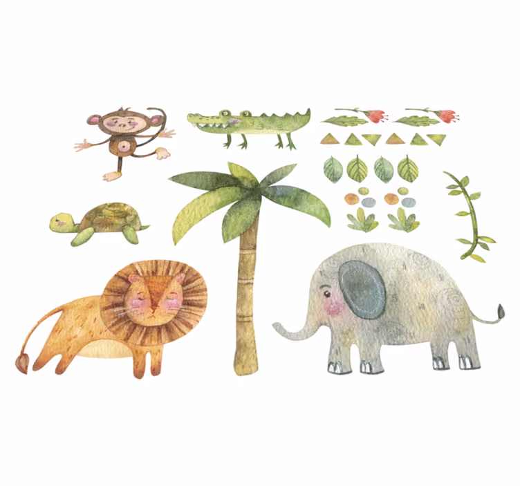 Alfombra vinílica infantil animales de la selva acuarelados - TenVinilo