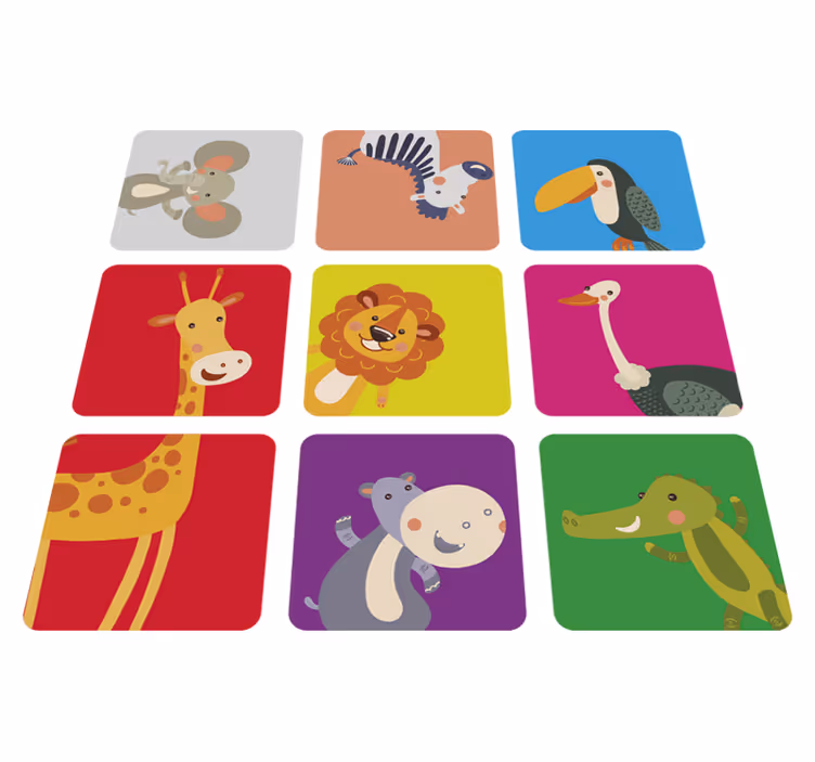 Alfombra vinílica infantil baldosas coloridas con animales - TenVinilo