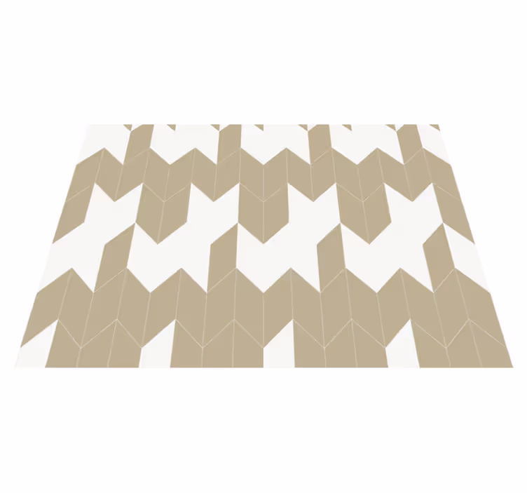 Alfombra vinílica baño patrón geométrico blanco y beige - TenVinilo