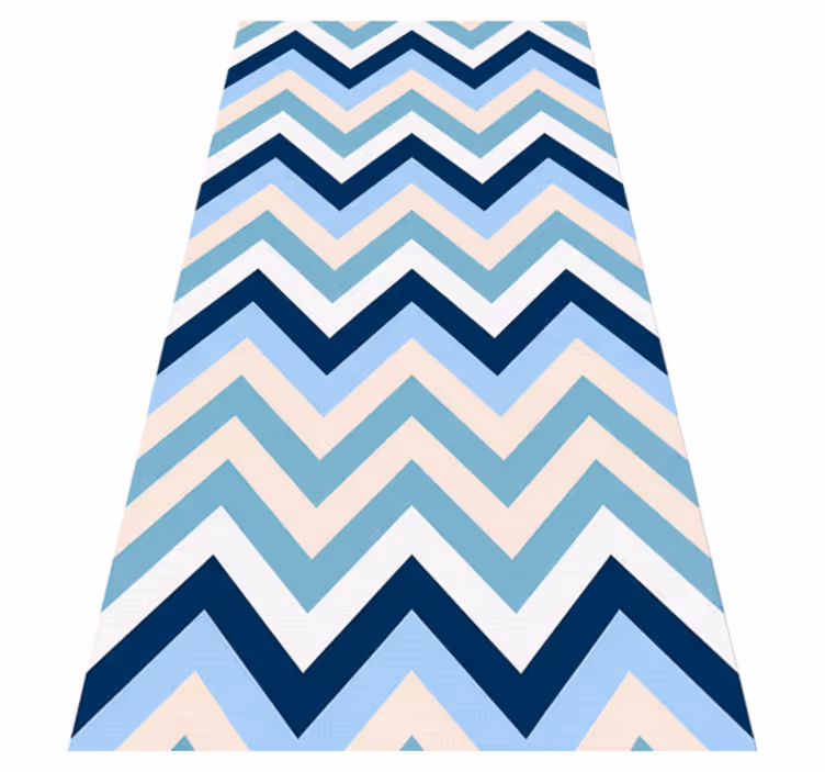 Alfombra vinílica zig zag azul rosa y blanco - TenVinilo