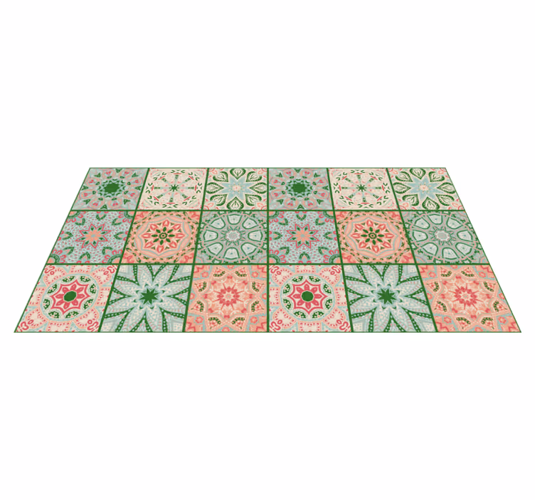 Alfombra vinílica baño azulejos azules y verdes - TenVinilo