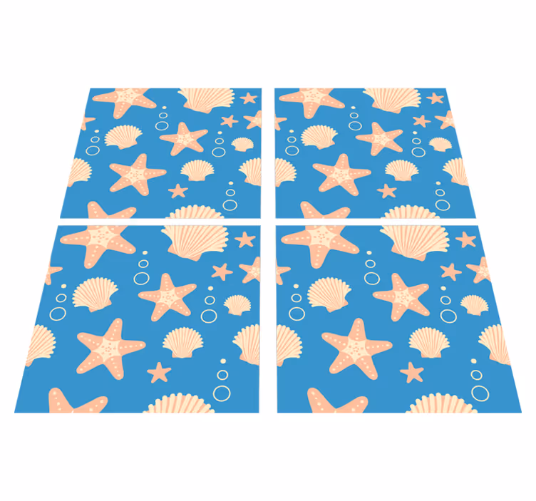 Alfombra vinílica baño estrellas de mar y conchas - TenVinilo