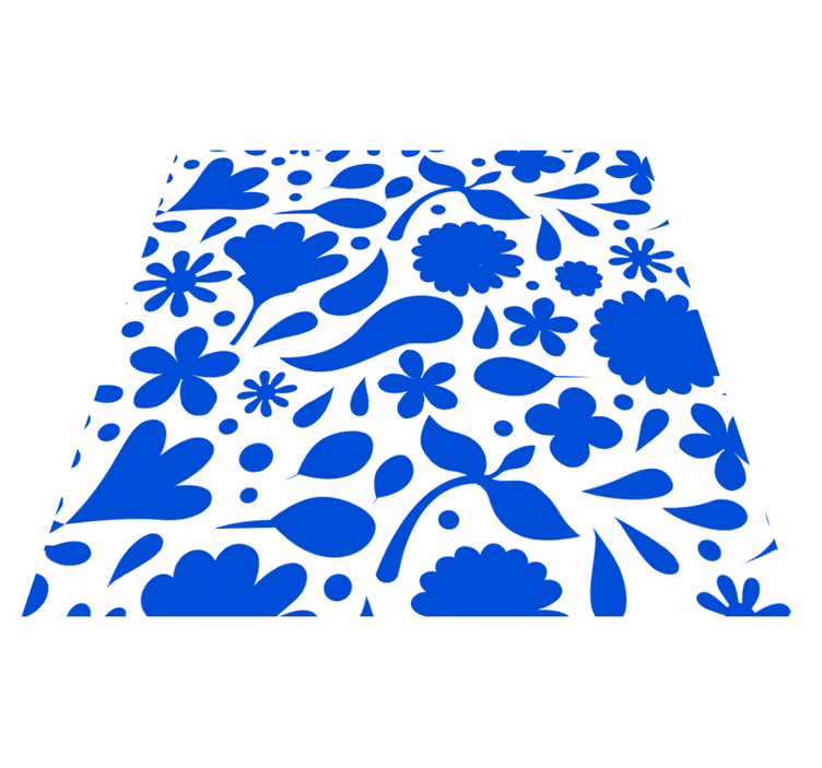 Alfombra vinílica cocina flores diversas azul delft - TenVinilo