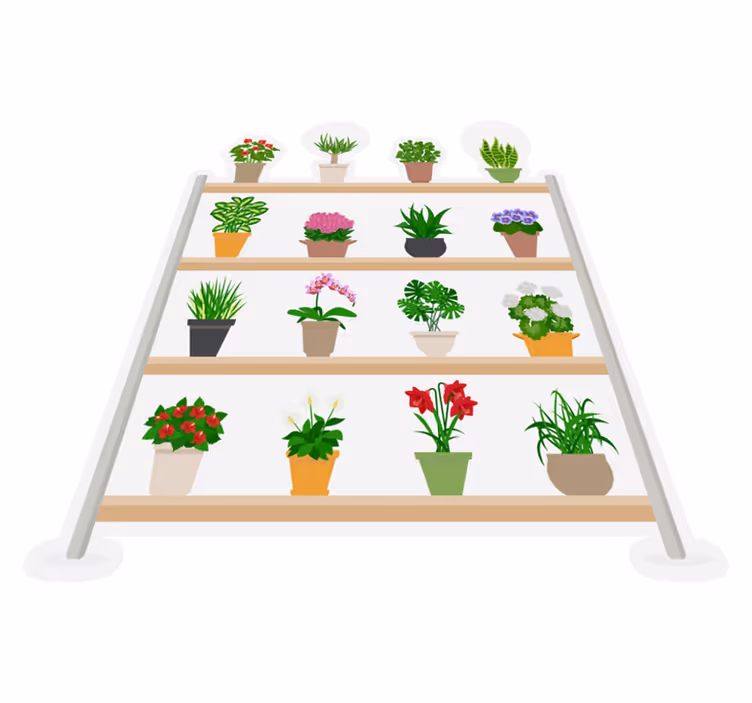 Alfombra vinílica cocina plantas de interior en estantes - TenVinilo