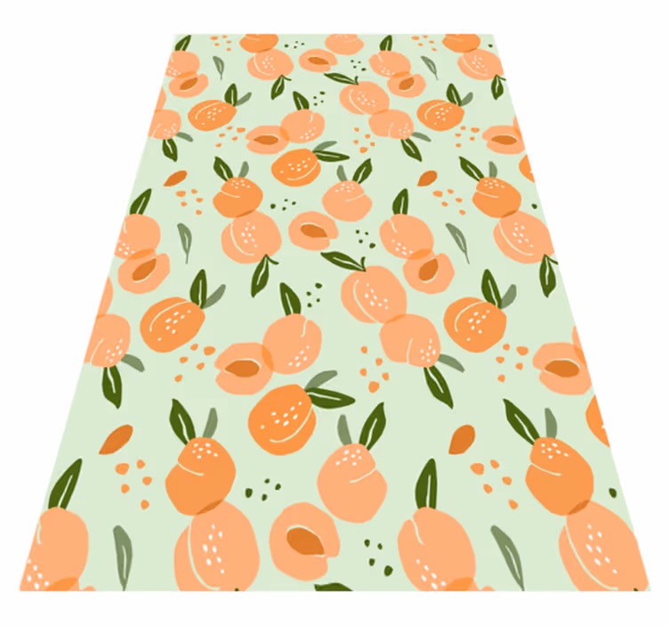 Alfombra vinílica cocina duraznos sobre fondo verde - TenVinilo