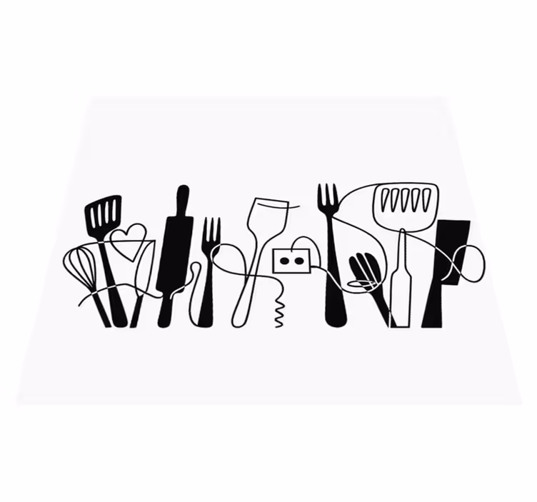 Alfombra vinílica cocina utensilios de cocina en línea - TenVinilo