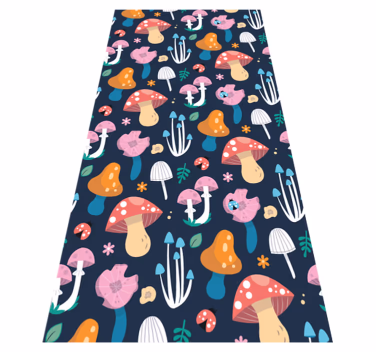 Alfombra vinílica cocina con diseño de setas y mariquitas - TenVinilo